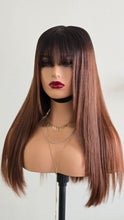 Charger l'image dans la galerie, Perruque numéro 03: vietnamienne avec frange, 20 pouces, couleur noir et marron,210% de Densité