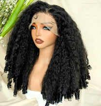 Load image into Gallery viewer, Perruque Blend hair Kinky straight, 20 pouces, 300% de densités, lace frontale, couleur 1b
