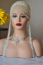 Charger l'image dans la galerie, Accessoire de tête en perles blanches pendantes - Taille M