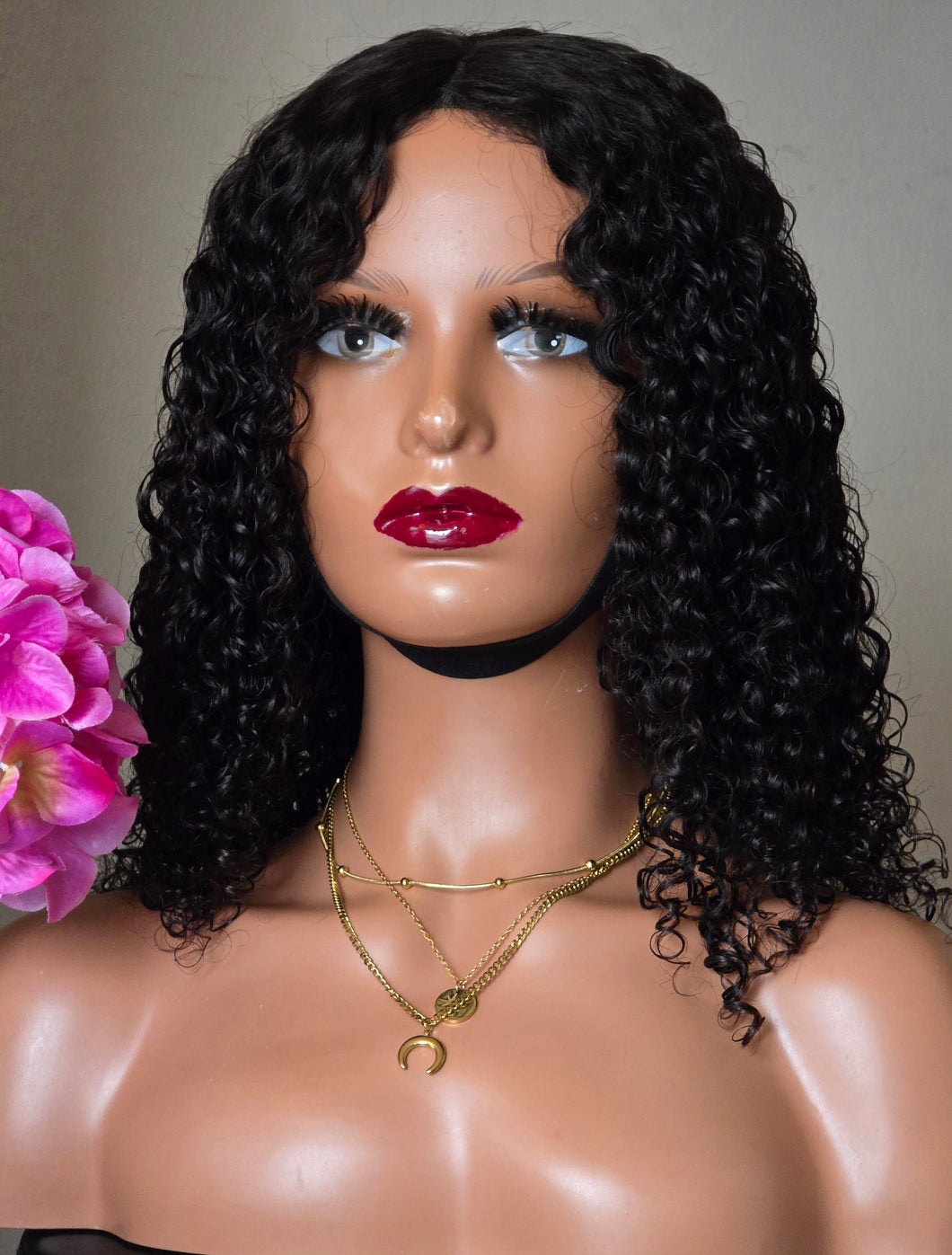 No=21_ glulesswig curly (Sans colle)– Couleur noire , 14 pouces, Densité 200%