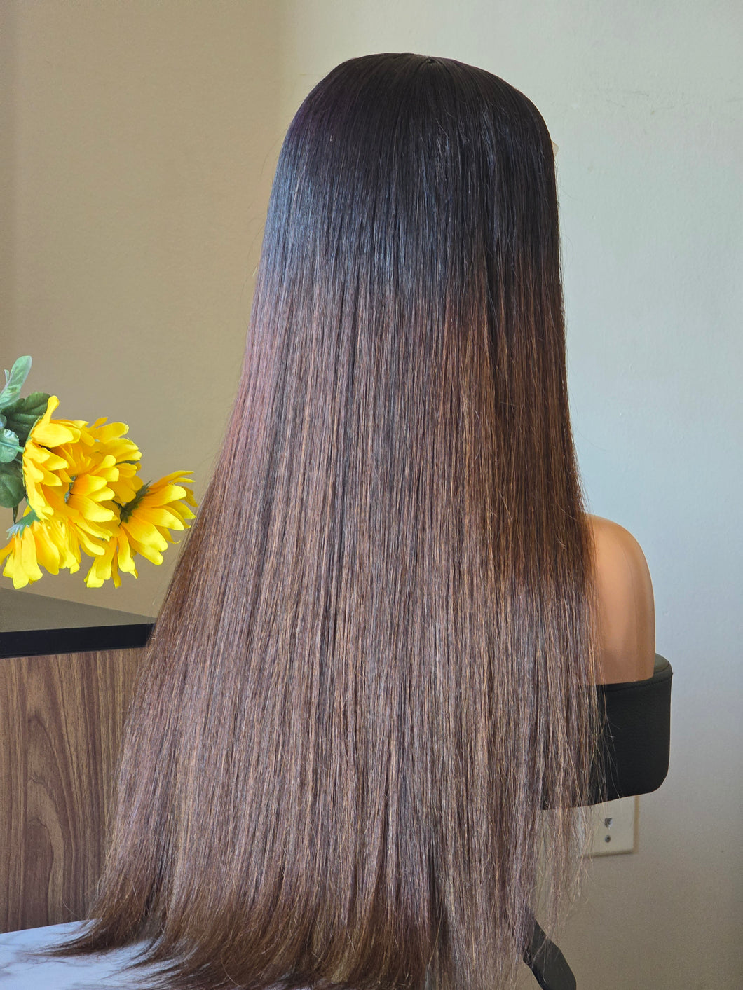 No=22_ Perruque Vietnamienne Couleur marron ombré – 26 Pouces, 200 % de Densité