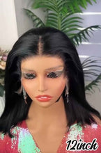 Charger l'image dans la galerie, 12 pouces lagos hd frontale Glueless pre_plucked wig cheveux brésiliens 250% de Densités.
