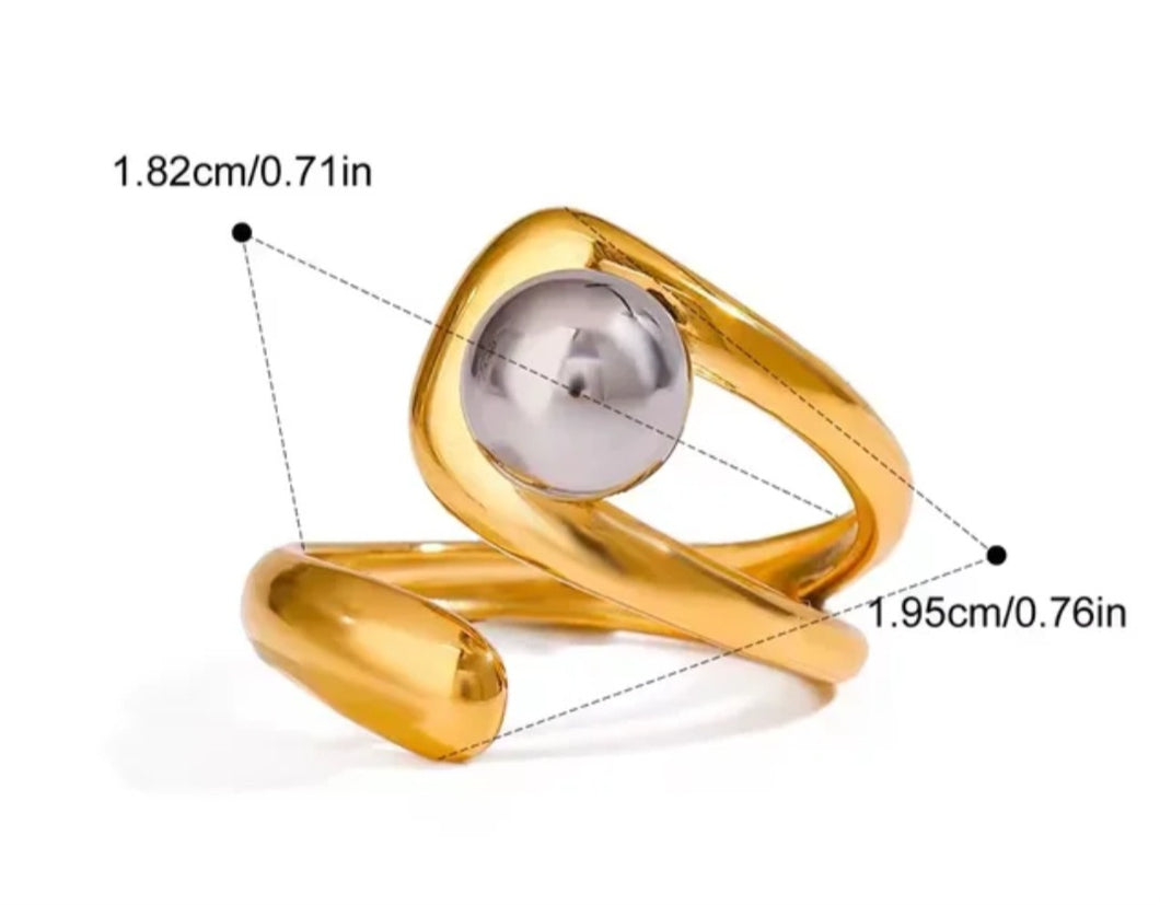 Bague en acier inoxydable couleur or et argent