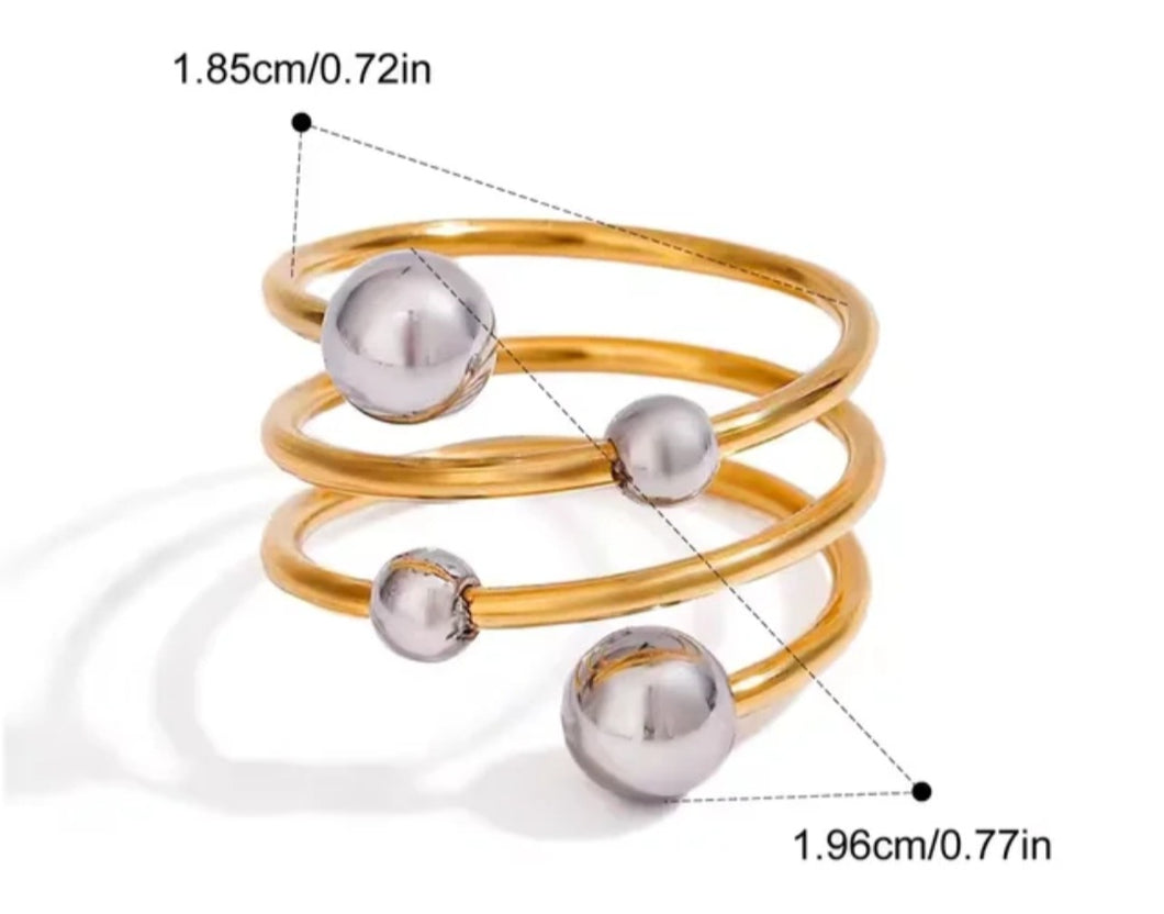 Bague en acier inoxydable couleur or et argent