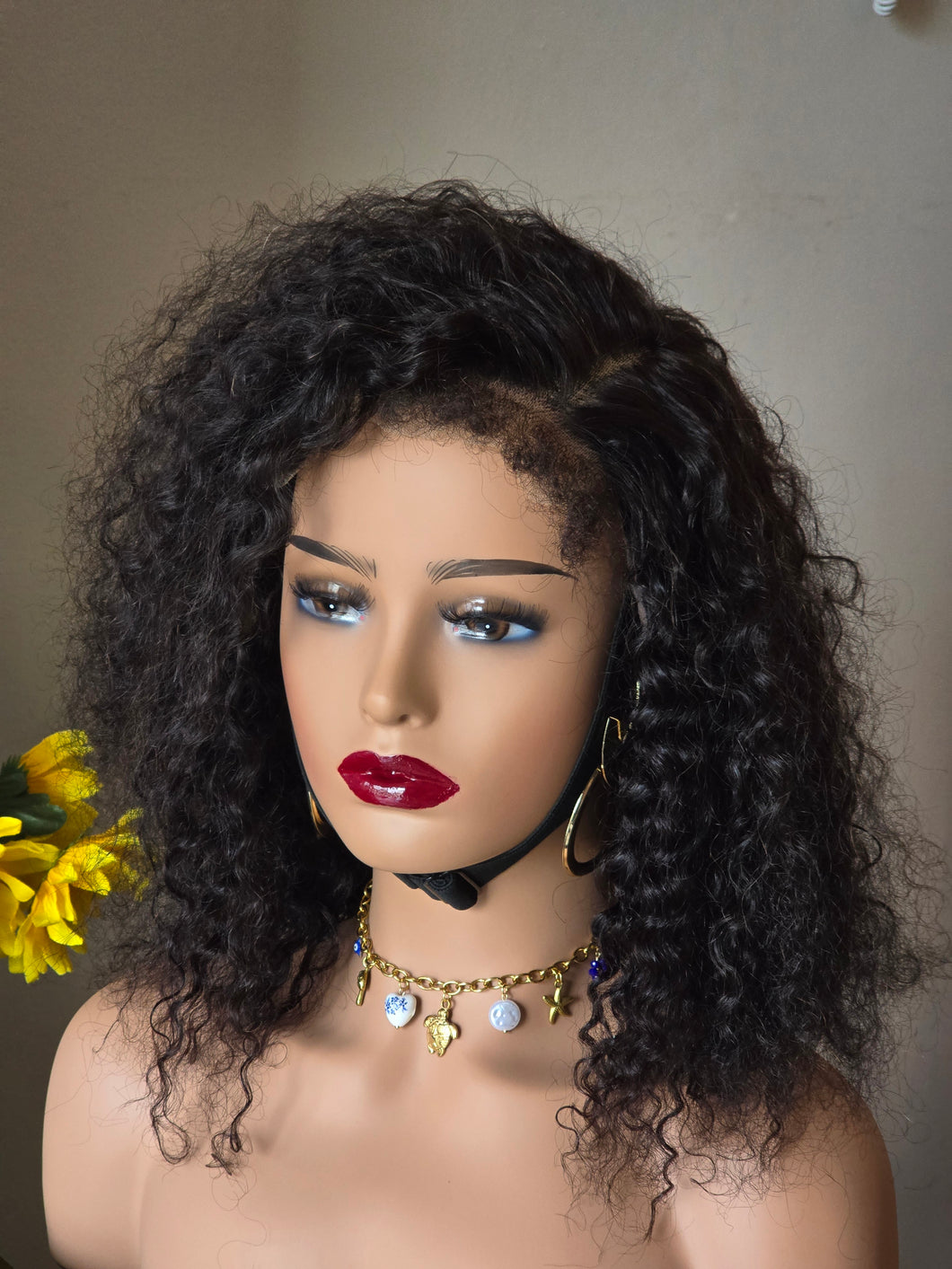 No=14 _ Perruque Curly avec Baby Hair 4C – Cheveux naturels 14 pouces, Couleur Noir, 180% de Densité